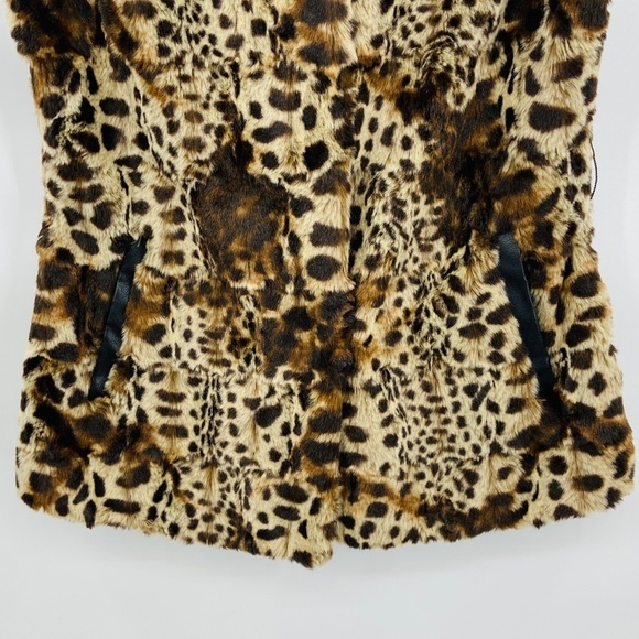 VIA SPIGA Brown Black Leopard Animal Print Faux Fur Faux Leather Vest Size Small - Picture 4 of 7
